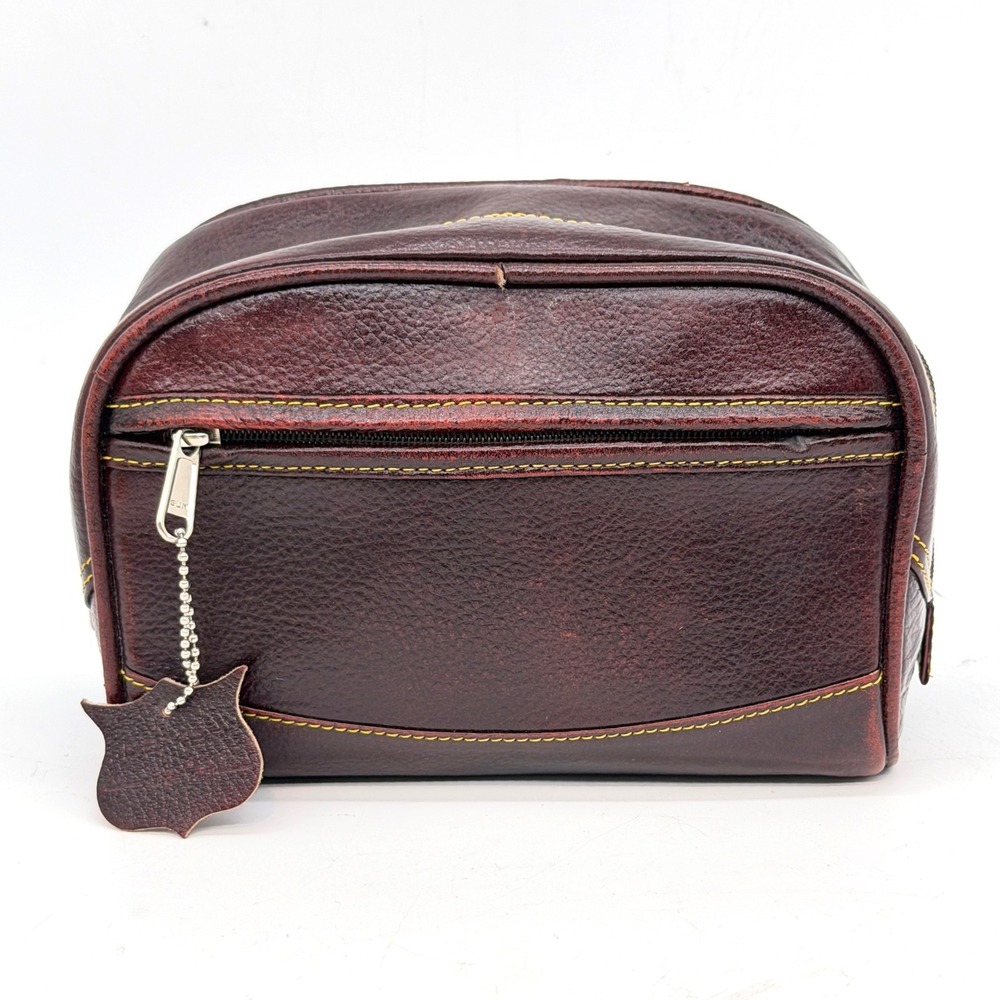 Vintage Parker Genuine Leather Dopp Kit Burgundy Toiletry Travel Bag 8x5.5x4